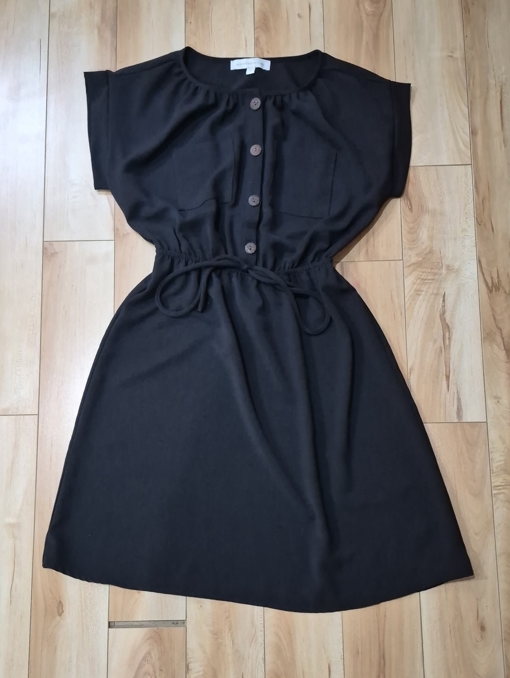 Monteau Women's Size Small Black Short-Sleeve Button-Front Mini Dress